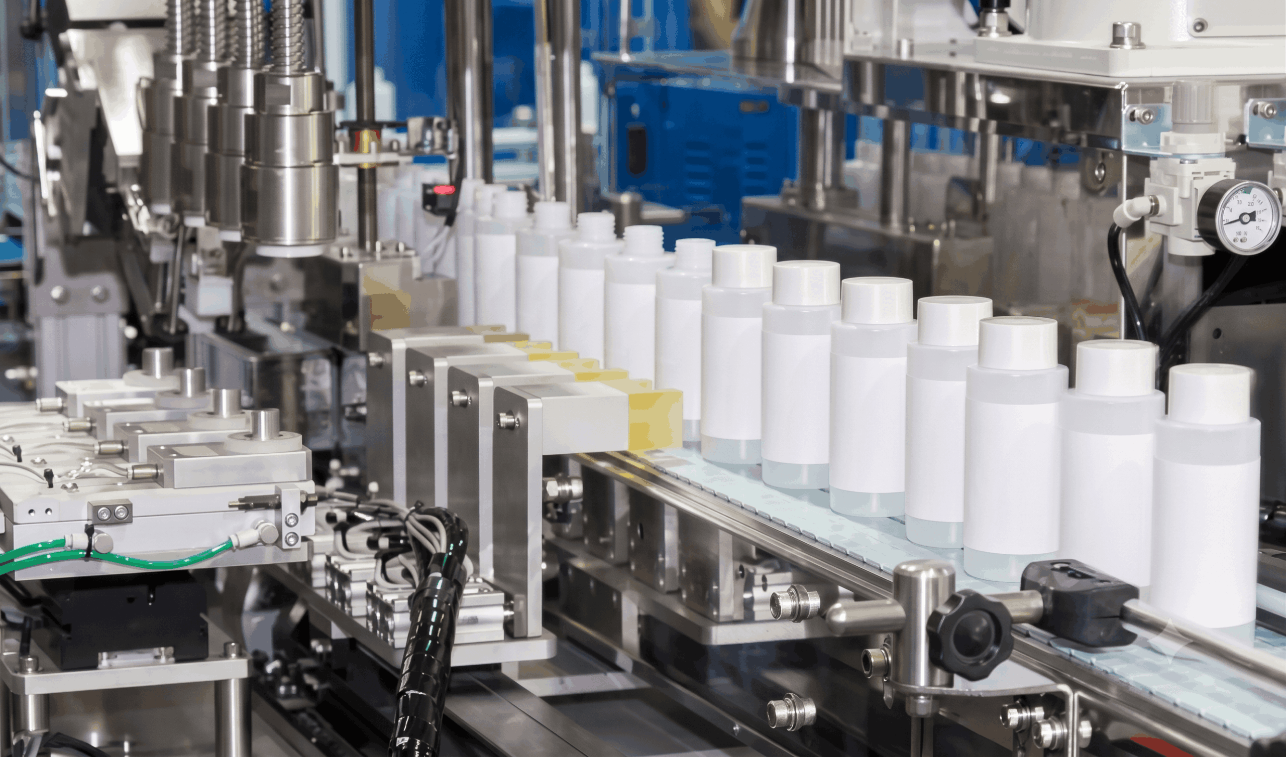 Liquid filling production line at Teamwork Packaging
